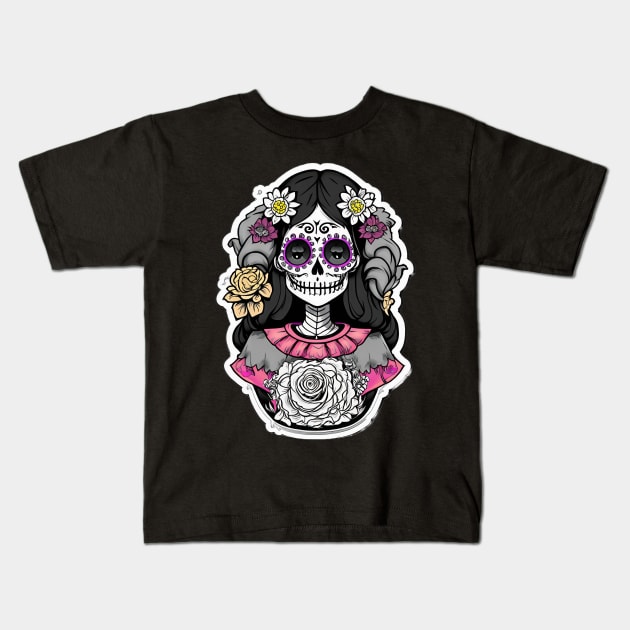 Anime Elegance: La Catrina of the Dead Tee Kids T-Shirt by pavelrmata